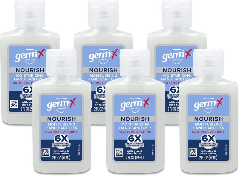 Germx Nourish Hand Sanitizer, 2 Fl Oz (Pack of 6), 2-in-1 Moisturizing and Sanitizing Formula with Shea Butter, Vitamin E & Aloe, Non-Greasy, Mini Travel Size for On-The-Go, Fresh Scent - Image 1